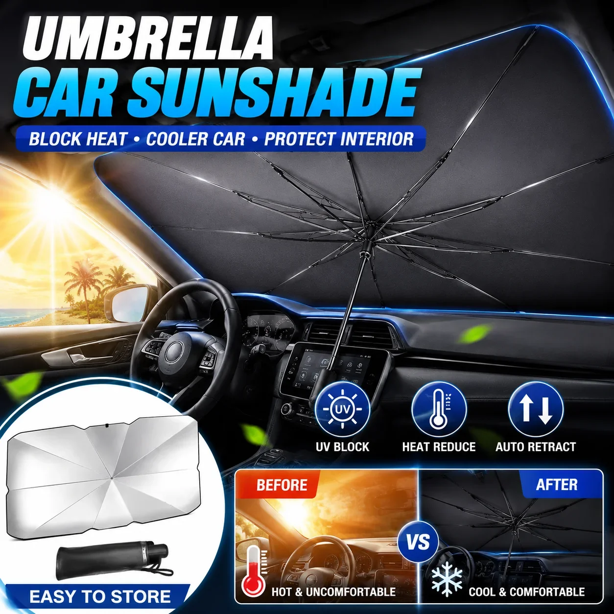 Guarda-sol dobrável para carro - Car Sunshade Windshield Umbrella Foldable avaliação e preço