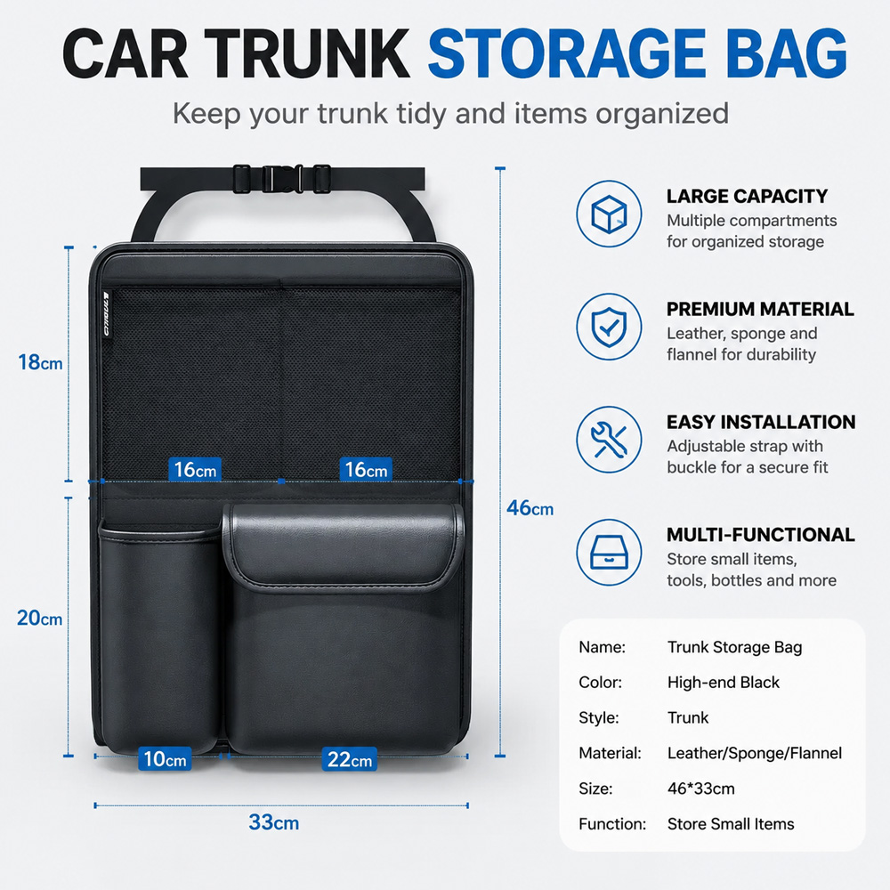 1 unidade de organizador para  - Car Trunk Organizer Foldable Storage Box avaliação e preço